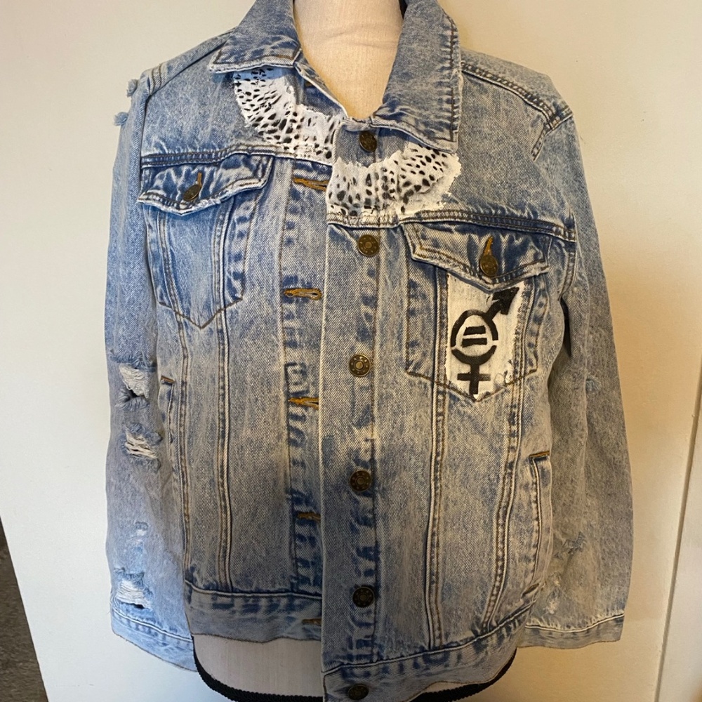 Custom Hand Painted Ruth Bader Ginsburg Denim Jacket | Size L